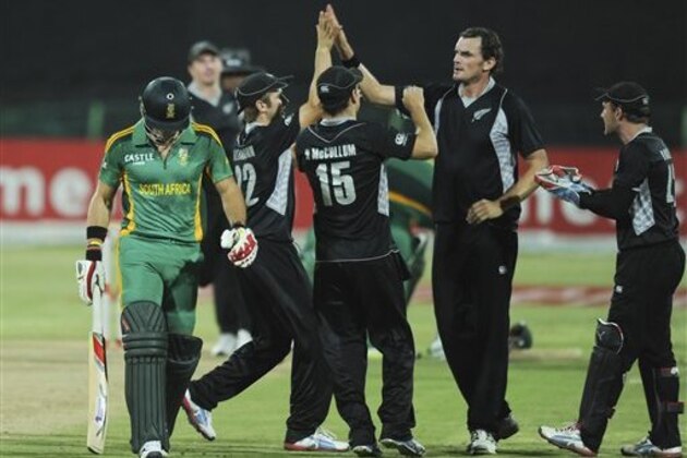 New Zealand's Kyle Mills celebrate with his team mates after taking the wicket of David Miler of South Africa during their one-day international cricket match against South Africa in Potchefstroom, South Africa, Friday, Jan. 25, 2013. (AP Photo) New Zealand's Kyle Mills celebrate with his team mates after taking the wicket of David Miler of South Africa during their one-day international cricket match against South Africa in Potchefstroom, South Africa, Friday, Jan. 25, 2013. (AP Photo)