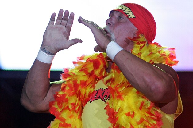 PERTH, AUSTRALIA - NOVEMBER 24:  Hulk Hogan enters the stage prior to his bout against Ric Flair during the Hulkamania Tour at the Burswood Dome on November 24, 2009 in Perth, Australia.  (Photo by Paul Kane/Getty Images)