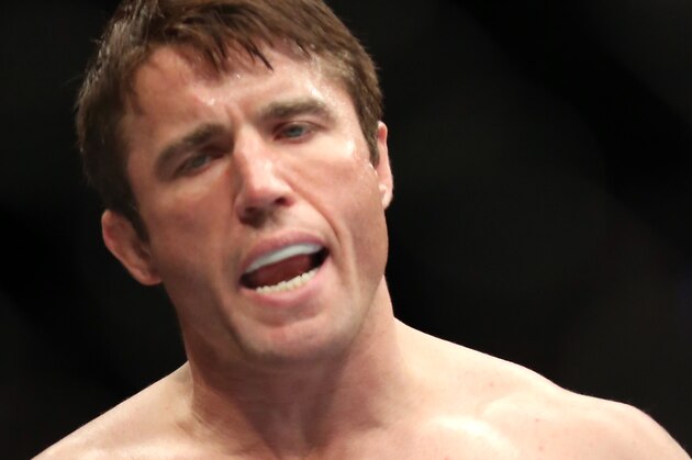 Chael Sonnen is seen before his UFC 159 Mixed Martial Arts light heavyweight title bout against Jon Jones in Newark, NJ, Saturday, April 27,2013.  Jones retained his title via first round TKO. (AP Photo/Gregory Payan)