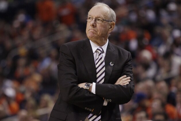 Syracuse coach Jim Boeheim reacts during the first half of a third-round game against the Dayton in the NCAA men's college basketball tournament in Buffalo, N.Y., Saturday, March 22, 2014. (AP Photo/Bill Wippert) Syracuse coach Jim Boeheim reacts during the first half of a third-round game against the Dayton in the NCAA men's college basketball tournament in Buffalo, N.Y., Saturday, March 22, 2014. (AP Photo/Bill Wippert)