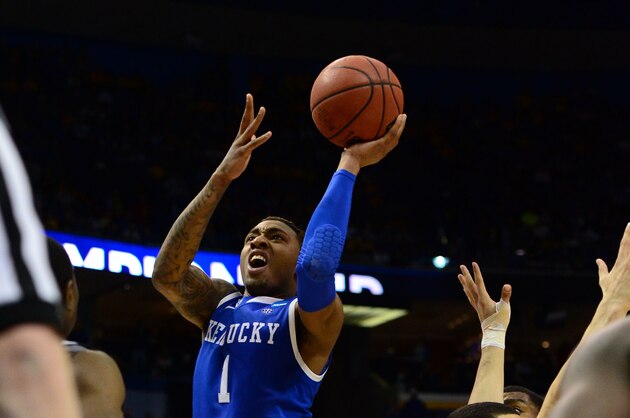 Mar 23, 2014; St. Louis, MO, USA; Kentucky Wildcats guard/forward James Young (1) shoots the ball against the Wichita State Shockers during the second half in the third round of the 2014 NCAA Men's Basketball Championship at Scottrade Center. Mandatory Credit: Jasen Vinlove-USA TODAY Sports Mar 23, 2014; St. Louis, MO, USA; Kentucky Wildcats guard/forward James Young (1) shoots the ball against the Wichita State Shockers during the second half in the third round of the 2014 NCAA Men's Basketball Championship at Scottrade Center. Mandatory Credit: Jasen Vinlove-USA TODAY Sports