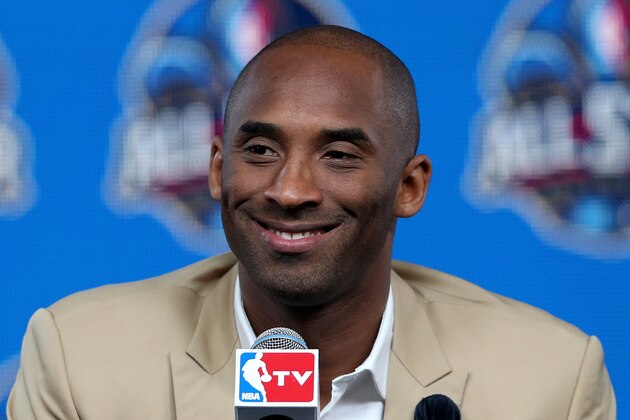 NEW ORLEANS, LA - FEBRUARY 16:  Kobe Bryant of the Los Angeles Lakers addresses the media before the 2014 NBA All-Star game at the Smoothie King Center on February 16, 2014 in New Orleans, Louisiana. NOTE TO USER: User expressly acknowledges and agrees that, by downloading and or using this photograph, User is consenting to the terms and conditions of the Getty Images License Agreement.  (Photo by Christian Petersen/Getty Images)