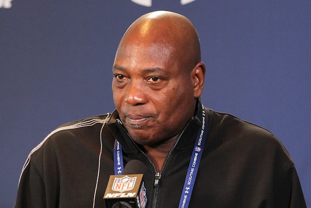 Feb 22, 2014; Indianapolis, IN, USA; Baltimore Ravens general manager Ozzie Newsome speaks at the NFL Combine at Lucas Oil Stadium. Mandatory Credit: Pat Lovell-USA TODAY Sports