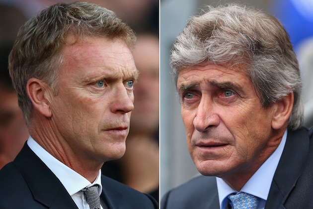 (FILE PHOTO - EDITORS NOTE: COMPOSITE OF TWO IMAGES - Image Numbers (left) 177990999 and 178918611) In this composite image a comparison has been made between David Moyes (L) , Manager of Manchester United and Manuel Pellegrini,Manager of Manchester City. Manchester City and Manchester United meet for the first Manchester Derby of the season on September 22, 2013 at the Etihad Stadium, Manchester. ***LEFT IMAGE*** MANCHESTER, ENGLAND - AUGUST 26: Manchester United Manager David Moyes looks on prior to the Barclays Premier League match between Manchester United and Chelsea at Old Trafford on August 26, 2013 in Manchester, England. (Photo by Alex Livesey/Getty Images) ***RIGHT IMAGE*** MANCHESTER, ENGLAND - AUGUST 31: Manuel Pellegrini the manager of Manchester City looks on during the Barclays Premier League match between Manchester City and Hull City at the Etihad Stadium on August 31, 2013 in Manchester, England. (Photo by Alex Livesey/Getty Images) (FILE PHOTO - EDITORS NOTE: COMPOSITE OF TWO IMAGES - Image Numbers (left) 177990999 and 178918611) In this composite image a comparison has been made between David Moyes (L) , Manager of Manchester United and Manuel Pellegrini,Manager of Manchester City. Manchester City and Manchester United meet for the first Manchester Derby of the season on September 22, 2013 at the Etihad Stadium, Manchester. ***LEFT IMAGE*** MANCHESTER, ENGLAND - AUGUST 26: Manchester United Manager David Moyes looks on prior to the Barclays Premier League match between Manchester United and Chelsea at Old Trafford on August 26, 2013 in Manchester, England. (Photo by Alex Livesey/Getty Images) ***RIGHT IMAGE*** MANCHESTER, ENGLAND - AUGUST 31: Manuel Pellegrini the manager of Manchester City looks on during the Barclays Premier League match between Manchester City and Hull City at the Etihad Stadium on August 31, 2013 in Manchester, England. (Photo by Alex Livesey/Getty Images)