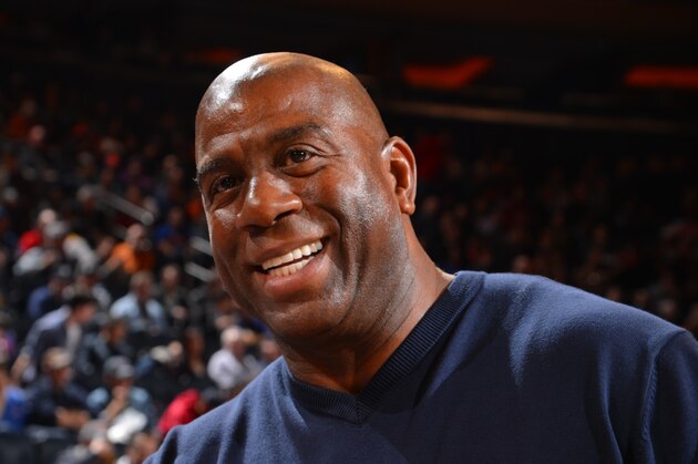 NEW YORK, NY - NOVEMBER 03: Former NBA player Magic Johnson poses for a portrait during the Minnesota Timberwolves against the New York Knicks game on November 3, 2013 at Madison Square Garden in New York City, New York. NOTE TO USER: User expressly acknowledges and agrees that, by downloading and or using this photograph, User is consenting to the terms and conditions of the Getty Images License Agreement. Mandatory Copyright Notice: Copyright 2013 NBAE (Photo by Jesse D. Garrabrant/NBAE via Getty Images)