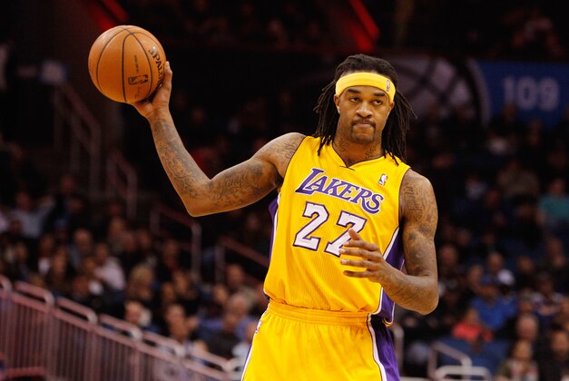 Jan 24, 2014; Orlando, FL, USA; Los Angeles Lakers power forward Jordan Hill (27) against the Orlando Magic during the second quarter at Amway Center. Mandatory Credit: Kim Klement-USA TODAY Sports