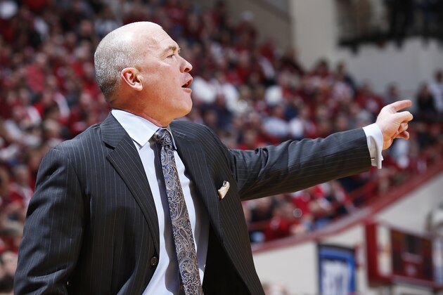 BLOOMINGTON, IN - FEBRUARY 12: Head coach Patrick Chambers of the Penn State Nittany Lions looks on during the game against the Indiana Hoosiers at Assembly Hall on February 12, 2014 in Bloomington, Indiana. Penn State won the game 66-65. (Photo by Joe Robbins/Getty Images)