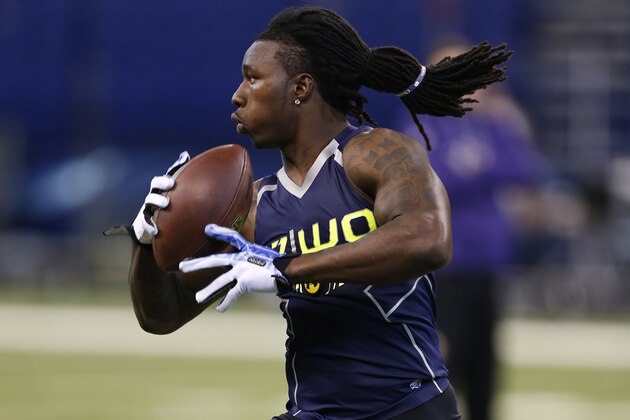 INDIANAPOLIS, IN - FEBRUARY 23: Former Clemson wide receiver Sammy Watkins works out during the 2014 NFL Combine at Lucas Oil Stadium on February 23, 2014 in Indianapolis, Indiana. (Photo by Joe Robbins/Getty Images)