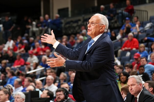 MEMPHIS, TN - MARCH 13: Larry Brown, head coach of the SMU Mustangs motions from the bench against the Houston Cougars during the quarterfinal round of the American Athletic Conference Tournament at FedExForum on March 13, 2014 in Memphis, Tennessee. Houston defeated SMU 68-64. (Photo by Joe Murphy/Getty Images) MEMPHIS, TN - MARCH 13: Larry Brown, head coach of the SMU Mustangs motions from the bench against the Houston Cougars during the quarterfinal round of the American Athletic Conference Tournament at FedExForum on March 13, 2014 in Memphis, Tennessee. Houston defeated SMU 68-64. (Photo by Joe Murphy/Getty Images)