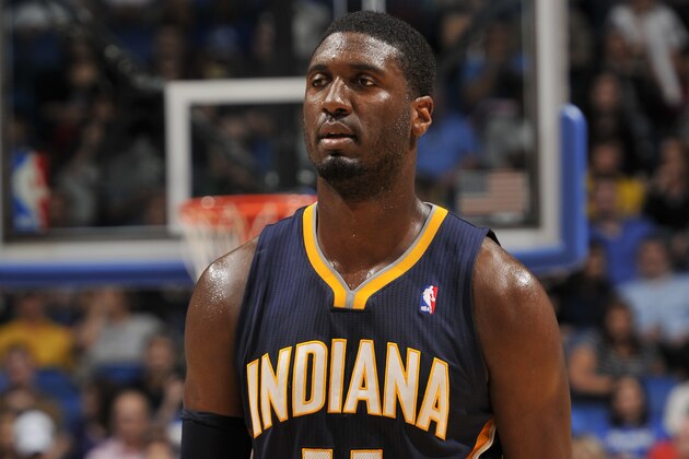 ORLANDO, FL - FEBRUARY 9:  Roy Hibbert #55 of the Indiana Pacers during a game against the Orlando Magic on February 9, 2014 at Amway Center in Orlando, Florida. NOTE TO USER: User expressly acknowledges and agrees that, by downloading and or using this photograph, User is consenting to the terms and conditions of the Getty Images License Agreement. Mandatory Copyright Notice: Copyright 2014 NBAE  (Photo by Fernando Medina/NBAE via Getty Images)