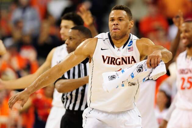 RALEIGH, NC - MARCH 23: Justin Anderson #1 of the Virginia Cavaliers celebrates late in the game against the Memphis Tigers during the third round of the 2014 NCAA Men's Basketball Tournament at PNC Arena on March 23, 2014 in Raleigh, North Carolina. (Photo by Grant Halverson/Getty Images) RALEIGH, NC - MARCH 23: Justin Anderson #1 of the Virginia Cavaliers celebrates late in the game against the Memphis Tigers during the third round of the 2014 NCAA Men's Basketball Tournament at PNC Arena on March 23, 2014 in Raleigh, North Carolina. (Photo by Grant Halverson/Getty Images)