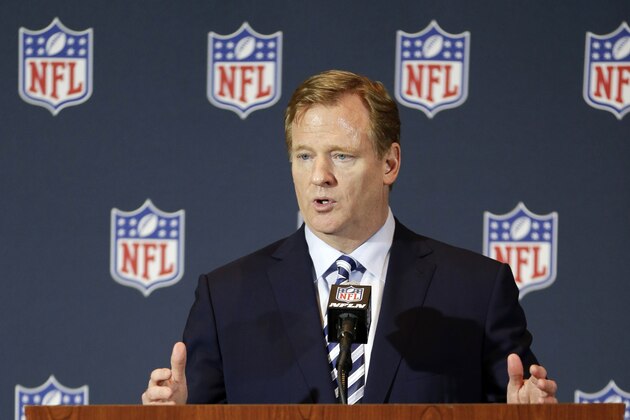 NFL Commissioner Roger Goodell answers questions during a news conference at the NFL football annual meeting in Orlando, Fla., Monday, March 24, 2014. (AP Photo/John Raoux)