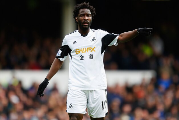LIVERPOOL, ENGLAND - MARCH 22: Wilfried Bony of Swansea City makes his point during the Barclays Premier League match between Everton and Swansea City at Goodison Park on March 22, 2014 in Liverpool, England. (Photo by Paul Thomas/Getty Images) LIVERPOOL, ENGLAND - MARCH 22: Wilfried Bony of Swansea City makes his point during the Barclays Premier League match between Everton and Swansea City at Goodison Park on March 22, 2014 in Liverpool, England. (Photo by Paul Thomas/Getty Images)