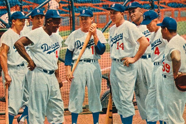 The Boys of Summer (from left): Pee Wee Reese, Carl Furillo, Jackie Robinson, Carl Erksine, Gil Hodges, Don Newcombe, Duke Snider, Roy Campenalla