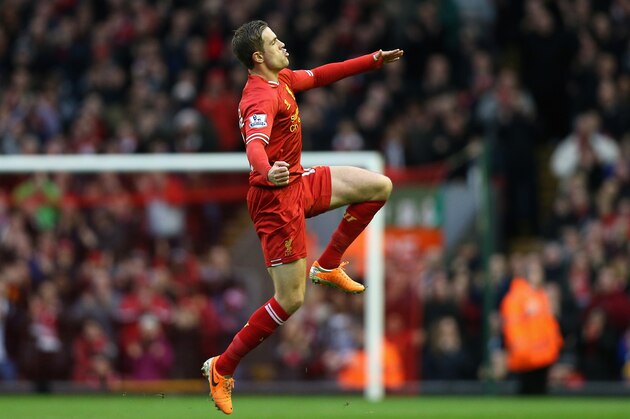LIVERPOOL, ENGLAND - FEBRUARY 23: Jordan Henderson of Liverpool celebrates scoring the second goal during the Barclays Premier League match between Liverpool and Swansea City at Anfield on February 23, 2014 in Liverpool, England. (Photo by Clive Brunskill/Getty Images) LIVERPOOL, ENGLAND - FEBRUARY 23: Jordan Henderson of Liverpool celebrates scoring the second goal during the Barclays Premier League match between Liverpool and Swansea City at Anfield on February 23, 2014 in Liverpool, England. (Photo by Clive Brunskill/Getty Images)