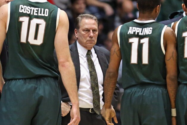 EVANSTON, IL - JANUARY 15: Head coach Tom Izzo of the Michigan State Spartans reacts after calling a time out against the Northwestern Wildcats at Welsh-Ryan Arena on January 15, 2014 in Evanston, Illinois. (Photo by Jonathan Daniel/Getty Images)