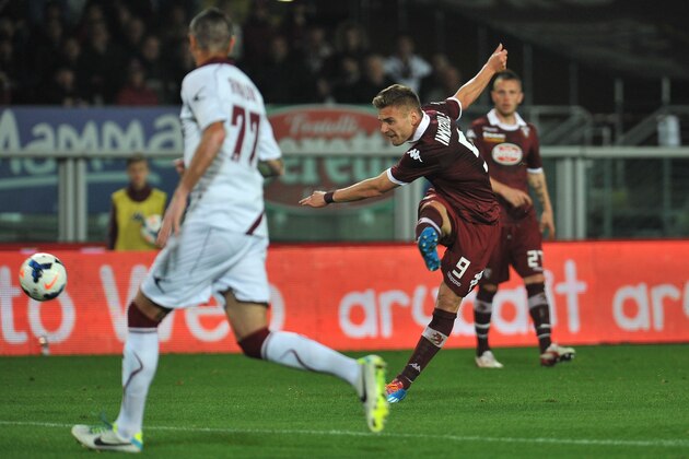 TURIN, ITALY - MARCH 22:  Ciro Immobile of Torino FC scored his third goal during the Serie A match between Torino FC and AS Livorno Calcio at Stadio Olimpico di Torino on March 22, 2014 in Turin, Italy.  (Photo by Valerio Pennicino/Getty Images)