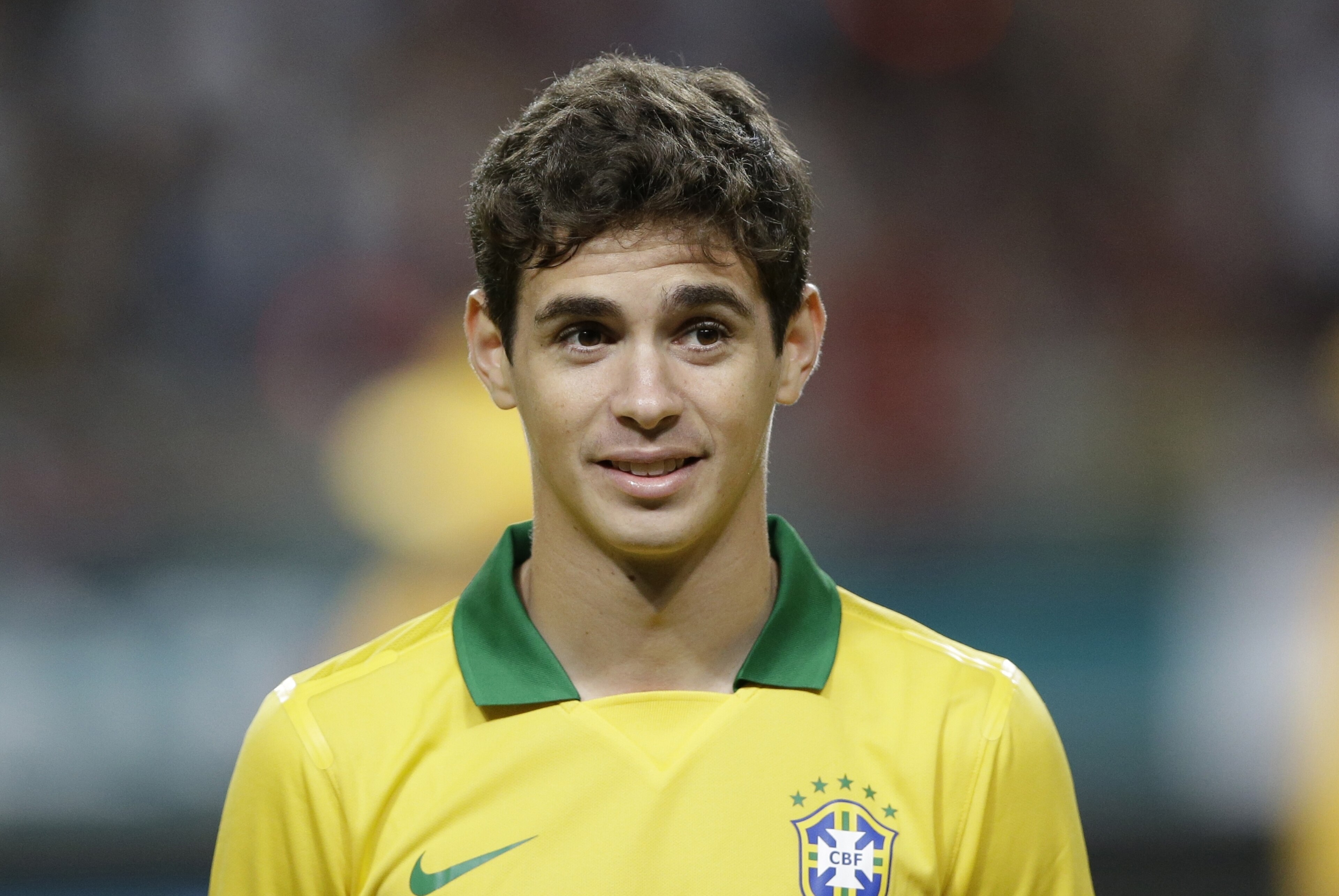 Brazil's Oscar lines up before their friendly soccer match against South Korea at Seoul World Cup Stadium in Seoul, South Korea, Saturday, Oct.12, 2013. (AP Photo/Lee Jin-man)