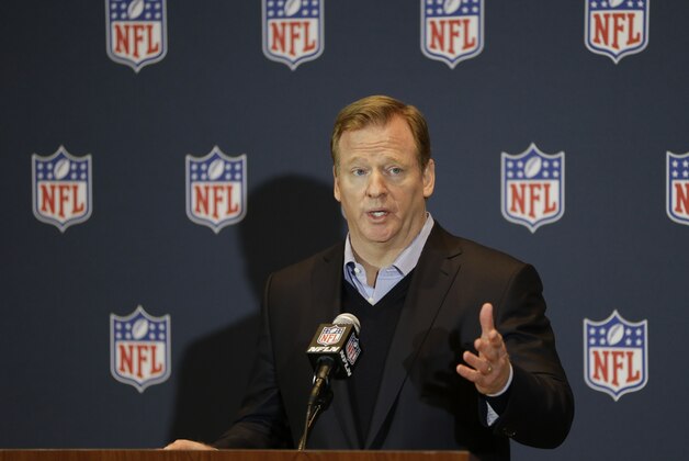 NFL Commissioner Roger Goodell answers questions during a news conference at the NFL football annual meeting in Orlando, Fla., Wednesday, March 26, 2014. (AP Photo/John Raoux)