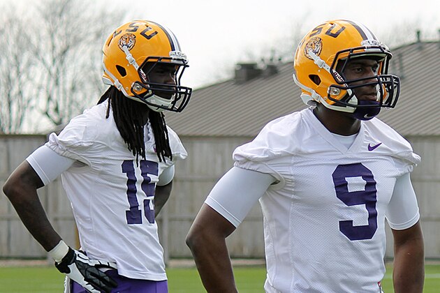 Quantavius Leslie (left) and John Diarse (right) are two receivers LSU will look to make plays next season.