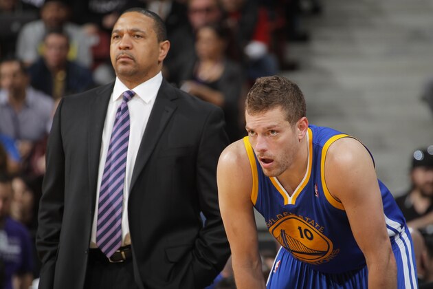SACRAMENTO, CA - FEBRUARY 19: Head Coach Mark Jackson and David Lee #10 of the Golden State Warriors in a game against the Sacramento Kings on February 19, 2014 at Sleep Train Arena in Sacramento, California. NOTE TO USER: User expressly acknowledges and agrees that, by downloading and or using this photograph, User is consenting to the terms and conditions of the Getty Images Agreement. Mandatory Copyright Notice: Copyright 2014 NBAE (Photo by Rocky Widner/NBAE via Getty Images)