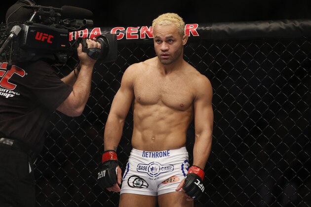 Josh Koscheck looks on before his UFC welterweight mixed martial arts match against Robbie Lawler in Anaheim, Calif., Saturday, Feb. 23, 2013. (AP Photo/Jae C. Hong)