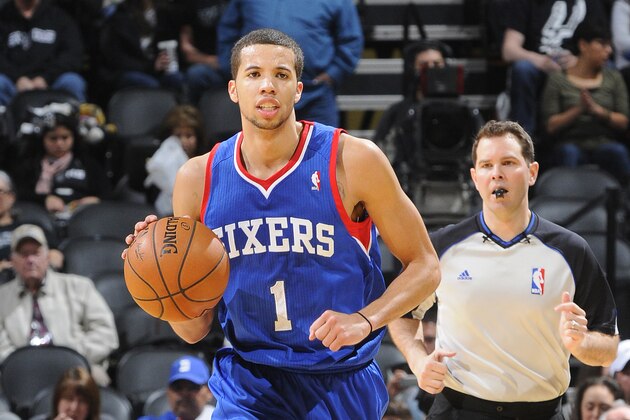 SAN ANTONIO, TX - March 24: Michael Carter-Williams of the Philadelphia 76ers handles the ball against the San Antonio Spurs at the AT&T Center on March 24, 2014 in San Antonio, Texas. NOTE TO USER: User expressly acknowledges and agrees that, by downloading and or using this photograph, user is consenting to the terms and conditions of the Getty Images License Agreement. Mandatory Copyright Notice: Copyright 2014 NBAE (Photos by D. Clarke Evans/NBAE via Getty Images) SAN ANTONIO, TX - March 24: Michael Carter-Williams of the Philadelphia 76ers handles the ball against the San Antonio Spurs at the AT&T Center on March 24, 2014 in San Antonio, Texas. NOTE TO USER: User expressly acknowledges and agrees that, by downloading and or using this photograph, user is consenting to the terms and conditions of the Getty Images License Agreement. Mandatory Copyright Notice: Copyright 2014 NBAE (Photos by D. Clarke Evans/NBAE via Getty Images)