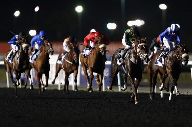 DUBAI, UNITED ARAB EMIRATES - FEBRUARY 13:  Variety Club ridden by Anton Marcus (yellow and Green silks) wins the the Firebreak Stakes during the Dubai World Cup Carnival Races at the Meydan Racecourse on February 13, 2014 in Dubai, United Arab Emirates.  (Photo by Warren Little/Getty Images)