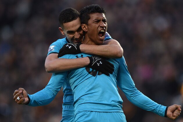 HULL, ENGLAND - FEBRUARY 01:  Paulinho of Tottenham Hotspur celebrates scoring a goal during the Barclays Premier League match between Hull City and Tottenham Hotspur at KC Stadium on February 1, 2014 in Hull, England.  (Photo by Gareth Copley/Getty Images)