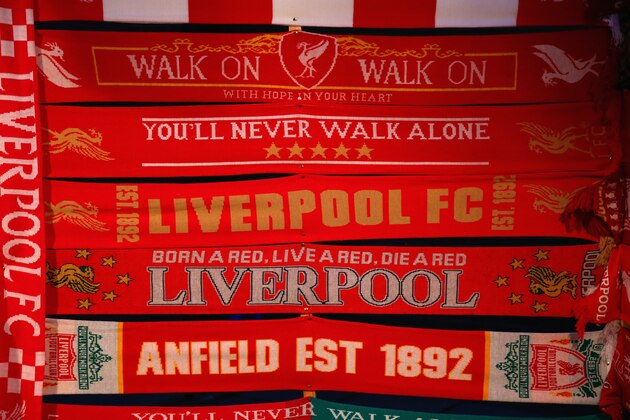 LIVERPOOL, ENGLAND - MARCH 26: General View of scarves for sale on a merchandise stall prior to the Barclays Premier League match between Liverpool and Sunderland at Anfield on March 26, 2014 in Liverpool, England. (Photo by Alex Livesey/Getty Images) LIVERPOOL, ENGLAND - MARCH 26: General View of scarves for sale on a merchandise stall prior to the Barclays Premier League match between Liverpool and Sunderland at Anfield on March 26, 2014 in Liverpool, England. (Photo by Alex Livesey/Getty Images)