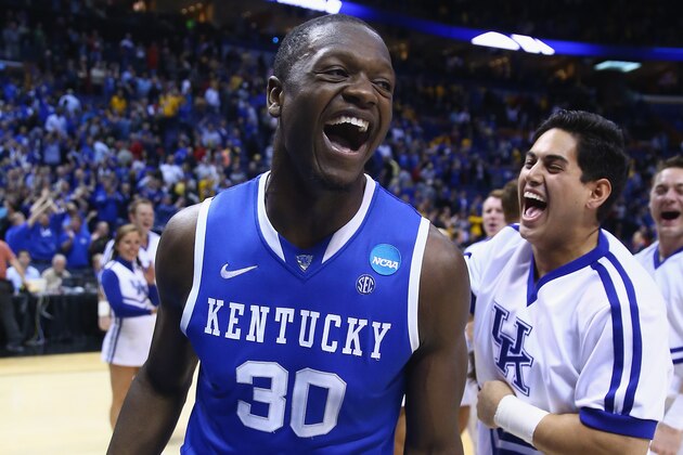 ST LOUIS, MO - MARCH 23:  Julius Randle #30 of the Kentucky Wildcats celebrates after defeating the Wichita State Shockers 78 to 76 during the third round of the 2014 NCAA Men's Basketball Tournament at Scottrade Center on March 23, 2014 in St Louis, Missouri.  (Photo by Andy Lyons/Getty Images)