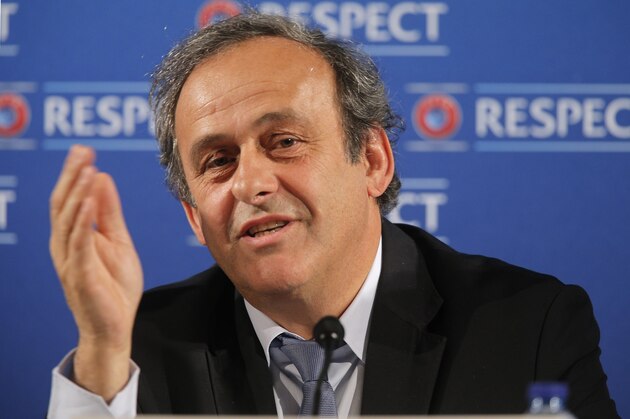 FILE - In this Saturday, Feb 22, 2014 file photo UEFA President Michel Platini  speaks during a press conference, one day prior to the UEFA EURO 2016 qualifying draw at the Acropolis Convention Centre in Nice, southeastern France. Seeking to bolster national team football amid the rampant success of club competitions, UEFA’s 54 member countries voted Thursday to create the Nations League. UEFA boosted the new event by guaranteeing it would feed into qualifying for the 2020 European Championship. It could later be incorporated into European qualifying for the 2022 World Cup. “This is a very important decision for the future of football at the level of national teams,” UEFA President Michel Platini said Thursday after the unanimous vote at European football’s annual congress.. (AP Photo/Lionel Cironneau, File)