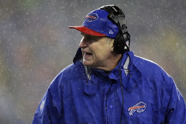 Buffalo Bills head coach Doug Marrone shouts from the sideline in the third quarter of an NFL football game against the New England Patriots Sunday, Dec. 29, 2013, in Foxborough, Mass. The Patriots won 34-20, and will have a first-round bye in the AFC playoffs.  (AP Photo/Steven Senne)