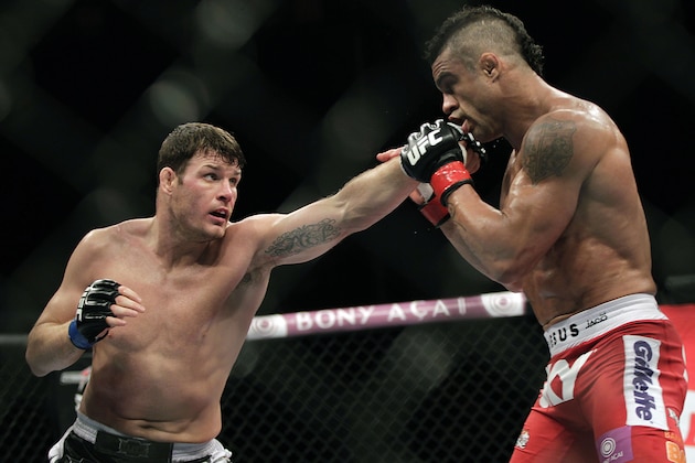 Vitor Belfort, from Brazil, right, fights Michael Bisping, from Britain during their middleweight mixed martial arts bout at the Ultimate Fighting Championship (UFC) in Sao Paulo, Brazil, Sunday, Jan. 20, 2013. (AP Photo/Andre Penner) Vitor Belfort, from Brazil, right, fights Michael Bisping, from Britain during their middleweight mixed martial arts bout at the Ultimate Fighting Championship (UFC) in Sao Paulo, Brazil, Sunday, Jan. 20, 2013. (AP Photo/Andre Penner)