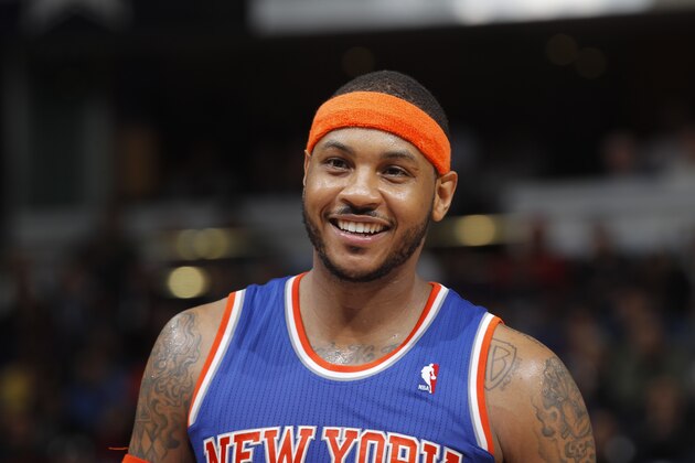 SACRAMENTO, CA - MARCH 26:  Carmelo Anthony #7 of the New York Knicks stands on the court during a game against the Sacramento Kings at Sleep Train Arena on March 26, 2014 in Sacramento, California. NOTE TO USER: User expressly acknowledges and agrees that, by downloading and or using this photograph, User is consenting to the terms and conditions of the Getty Images Agreement. Mandatory Copyright Notice: Copyright 2014 NBAE (Photo by Rocky Widner/NBAE via Getty Images)