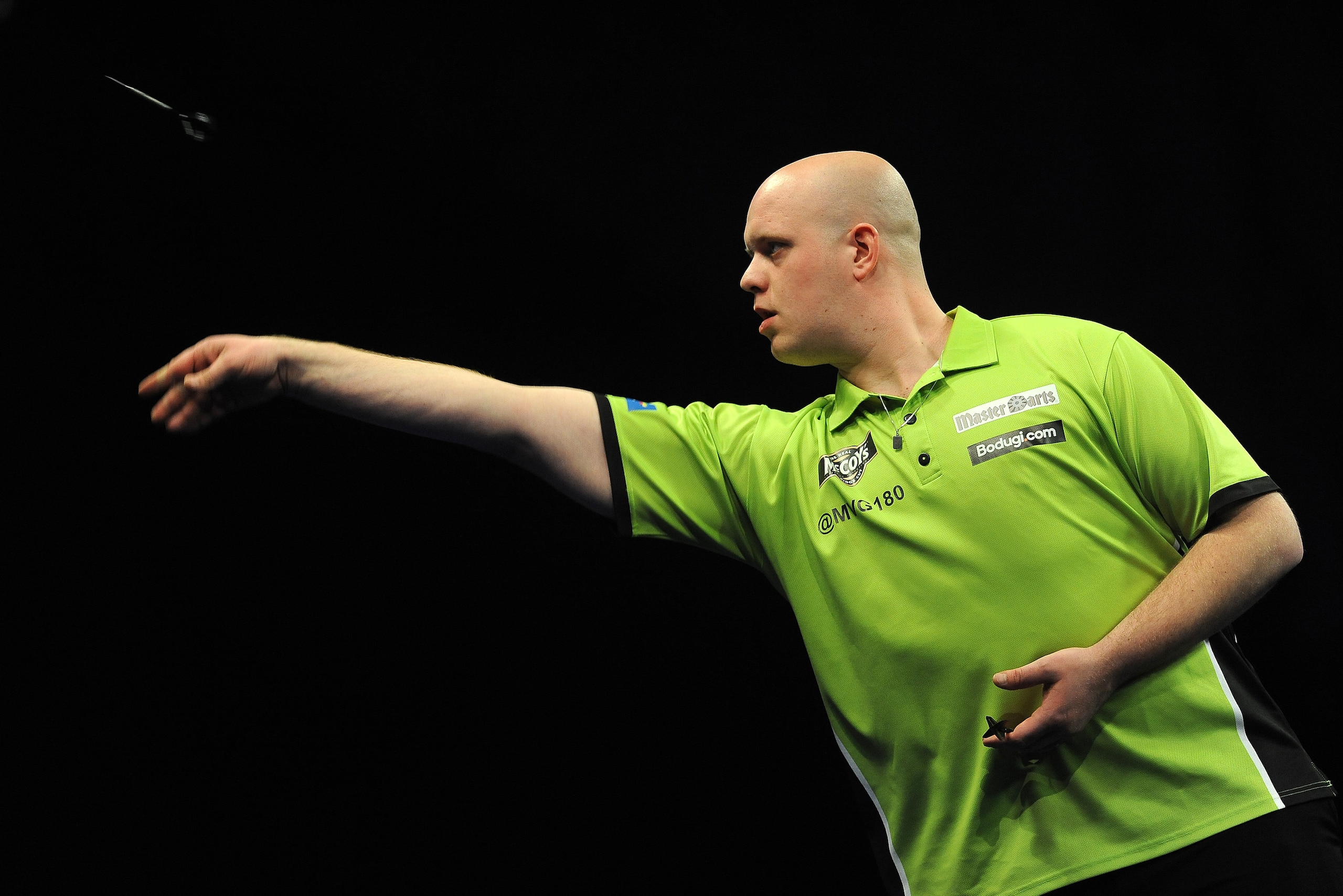 LONDON, ENGLAND - MAY 16: Michael Van Gerwen of Holland in action during his semi final match against James Wades of England during the McCoy's Premier League Darts Play-Offs at The O2 Arena on May 16, 2013 in London, England. (Photo by Charlie Crowhurst/Getty Images)