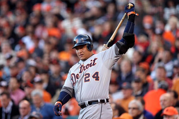 SAN FRANCISCO, CA - OCTOBER 25: Miguel Cabrera #24 of the Detroit Tigers warms up in the on deck circle prior to batting in the first inning against the San Francisco Giants during Game Two of the Major League Baseball World Series at AT&T Park on October 25, 2012 in San Francisco, California. (Photo by Christian Petersen/Getty Images) SAN FRANCISCO, CA - OCTOBER 25: Miguel Cabrera #24 of the Detroit Tigers warms up in the on deck circle prior to batting in the first inning against the San Francisco Giants during Game Two of the Major League Baseball World Series at AT&T Park on October 25, 2012 in San Francisco, California. (Photo by Christian Petersen/Getty Images)