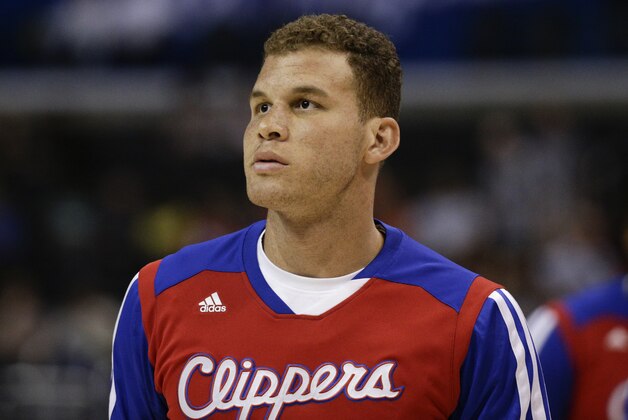 Los Angeles Clippers's Blake Griffin looks on before an NBA basketball game against the Cleveland Cavaliers on Sunday, March 16, 2014, in Los Angeles. (AP Photo/Jae C. Hong)