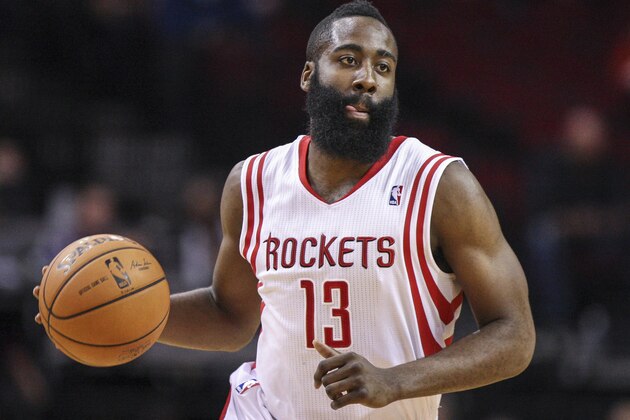 Mar 27, 2014; Houston, TX, USA; Houston Rockets guard James Harden (13) brings the ball up the court during the first quarter against the Philadelphia 76ers at Toyota Center. Mandatory Credit: Troy Taormina-USA TODAY Sports Mar 27, 2014; Houston, TX, USA; Houston Rockets guard James Harden (13) brings the ball up the court during the first quarter against the Philadelphia 76ers at Toyota Center. Mandatory Credit: Troy Taormina-USA TODAY Sports