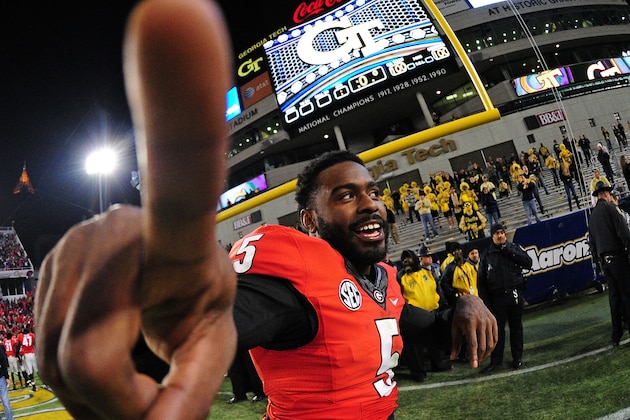 ATLANTA, GA - NOVEMBER 30: Damian Swann #5 of the Georgia Bulldogs celebrates after the game against the Georgia Tech Yellow Jackets at Bobby Dodd Stadium on November 30, 2013 in Atlanta, Georgia. (Photo by Scott Cunningham/Getty Images) ATLANTA, GA - NOVEMBER 30: Damian Swann #5 of the Georgia Bulldogs celebrates after the game against the Georgia Tech Yellow Jackets at Bobby Dodd Stadium on November 30, 2013 in Atlanta, Georgia. (Photo by Scott Cunningham/Getty Images)