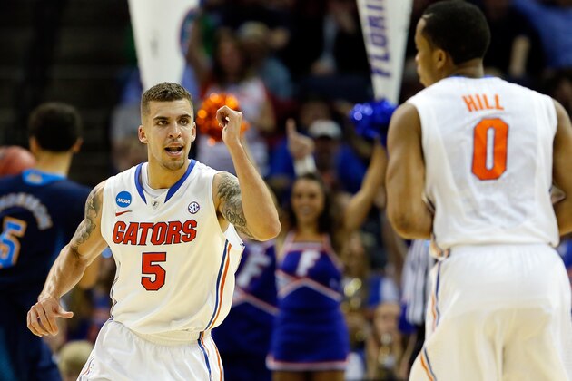 MEMPHIS, TN - MARCH 27: Scottie Wilbekin #5 of the Florida Gators celebrates against the UCLA Bruins during a regional semifinal of the 2014 NCAA Men's Basketball Tournament at the FedExForum on March 27, 2014 in Memphis, Tennessee. (Photo by Kevin C. Cox/Getty Images) MEMPHIS, TN - MARCH 27: Scottie Wilbekin #5 of the Florida Gators celebrates against the UCLA Bruins during a regional semifinal of the 2014 NCAA Men's Basketball Tournament at the FedExForum on March 27, 2014 in Memphis, Tennessee. (Photo by Kevin C. Cox/Getty Images)