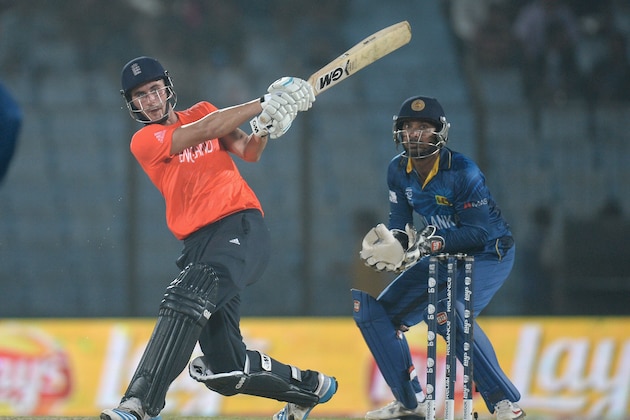CHITTAGONG, BANGLADESH - MARCH 27:  Alex Hales of England hits out for six runs during the ICC World Twenty20 Bangladesh 2014 Group 1 match between England and Sri Lanka at Zahur Ahmed Chowdhury Stadium on March 27, 2014 in Chittagong, Bangladesh.  (Photo by Gareth Copley/Getty Images)