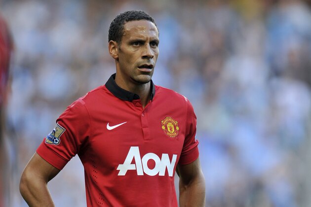 Manchester United's Rio Ferdinand during their English Premier League soccer match against Manchester City at the Etihad Stadium in Manchester, England, Sunday Sept 22, 2013. (AP Photo/Clint Hughes)