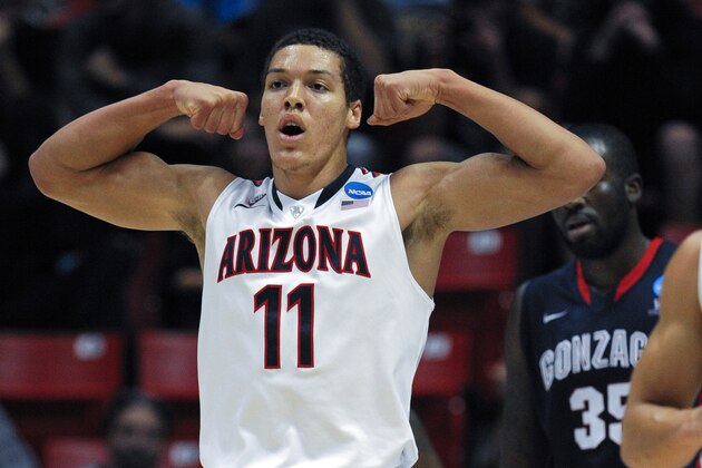 Arizona forward Aaron Gordon reacts after scoring a basket while playing Gonzaga during the first half of a third-round game in the NCAA college basketball tournament, Sunday, March 23, 2014, in San Diego. (AP Photo/Denis Poroy) Arizona forward Aaron Gordon reacts after scoring a basket while playing Gonzaga during the first half of a third-round game in the NCAA college basketball tournament, Sunday, March 23, 2014, in San Diego. (AP Photo/Denis Poroy)
