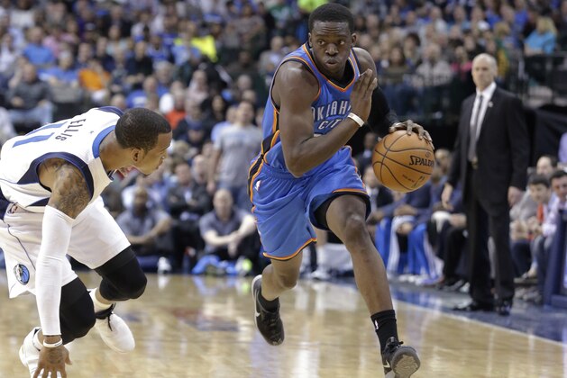 Oklahoma City Thunder guard Reggie Jackson, right, drives against Dallas Mavericks guard Monta Ellis during the first half of an NBA basketball game Tuesday, March 25, 2014, in Dallas. (AP Photo/LM Otero) Oklahoma City Thunder guard Reggie Jackson, right, drives against Dallas Mavericks guard Monta Ellis during the first half of an NBA basketball game Tuesday, March 25, 2014, in Dallas. (AP Photo/LM Otero)