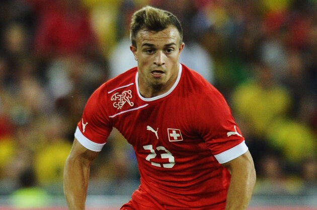 BASEL, SWITZERLAND - AUGUST 14: Xherdan Shaqiri of Switzerland controles the ball during the international friendly match between Switzerland and Brazil at St. Jakob Stadium on August 14, 2013 in Basel, Switzerland.  (Photo by Daniel Kopatsch/Getty Images)