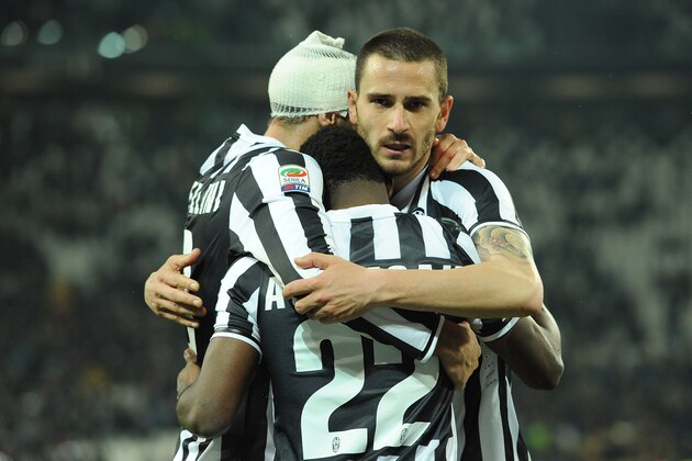 TURIN, ITALY - MARCH 26: Giorgio Chiellini (L), Kwadwo Asamoah and Leonardo Bonucci of Juventus celebrate victory at the end of the serie A match between Juventus and Parma FC at Juventus Arena on March 26, 2014 in Turin, Italy. (Photo by Valerio Pennicino/Getty Images) TURIN, ITALY - MARCH 26: Giorgio Chiellini (L), Kwadwo Asamoah and Leonardo Bonucci of Juventus celebrate victory at the end of the serie A match between Juventus and Parma FC at Juventus Arena on March 26, 2014 in Turin, Italy. (Photo by Valerio Pennicino/Getty Images)