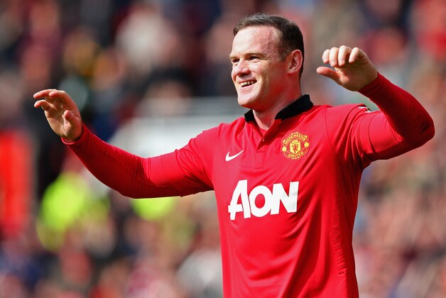 MANCHESTER, ENGLAND - MARCH 29:  Wayne Rooney of Manchester United celebrates scoring his team's second goal from a penalty kick during the Barclays Premier League match between Manchester United and Aston Villa at Old Trafford on March 29, 2014 in Manchester, England.  (Photo by Alex Livesey/Getty Images)