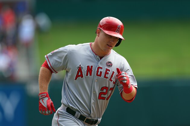 ARLINGTON, TX - SEPTEMBER 29: Mike Trout #27 of the Los Angeles Angels runs the bases after hitting a solo homerun against the Texas Rangers in the first inning at Rangers Ballpark in Arlington on September 29, 2013 in Arlington, Texas. (Photo by Ronald Martinez/Getty Images) ARLINGTON, TX - SEPTEMBER 29: Mike Trout #27 of the Los Angeles Angels runs the bases after hitting a solo homerun against the Texas Rangers in the first inning at Rangers Ballpark in Arlington on September 29, 2013 in Arlington, Texas. (Photo by Ronald Martinez/Getty Images)