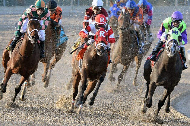 In a photo provided by Fair Grounds Race Course, Rosie Napravnik turns for home at the top of the stretch aboard Vicar's In Trouble, center, to win the Grade III Lecomte Stakes for 3 year olds at Fair Grounds Race Course on Saturday, Jan. 18, 2014, in New Orleans. (AP Photo/Fair Grounds Race Course/Hodges Photography, Alexander Barkoff) In a photo provided by Fair Grounds Race Course, Rosie Napravnik turns for home at the top of the stretch aboard Vicar's In Trouble, center, to win the Grade III Lecomte Stakes for 3 year olds at Fair Grounds Race Course on Saturday, Jan. 18, 2014, in New Orleans. (AP Photo/Fair Grounds Race Course/Hodges Photography, Alexander Barkoff)